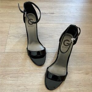 LIKE NEW: GUESS Black Patent Ankle Strap Heels Size 9 With Box